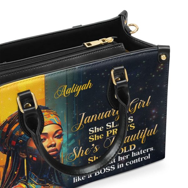 Month Girl - Personalized Purple Leather Handbag Stb176