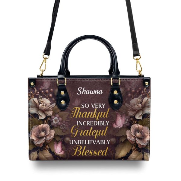 So Very Thankful - Personalized Leather Handbag Stb30