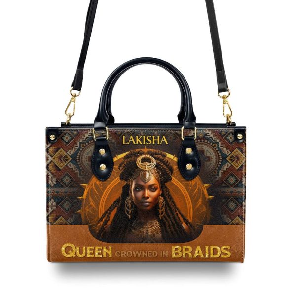 Queen Crowned In Braids - Personalized Leather Handbag Stb33