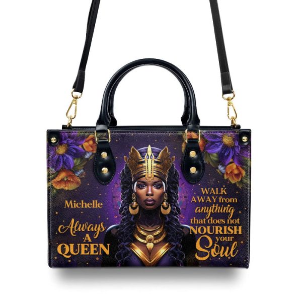 Always A Queen - Personalized Purple Leather Handbag Stb68