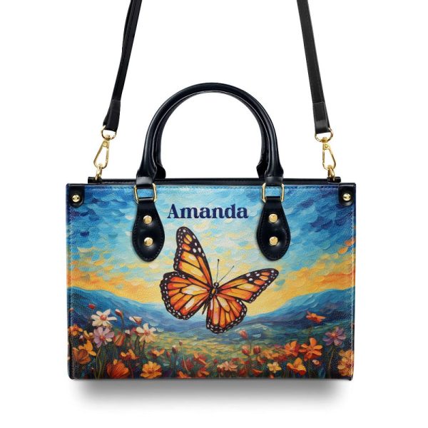 Butterfly In The Starry Night Style - Personalized Leather Handbag Msm07