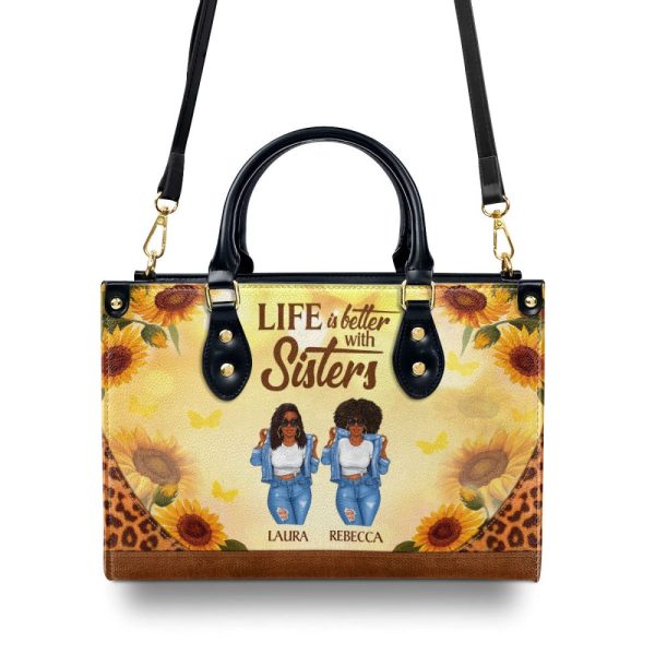 Life Is Better With Sisters - Personalized Leather Handbag Stb01