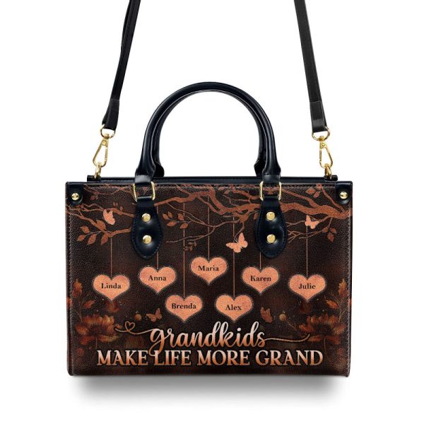 Grandkids Make Life More Grand - Personalized Leather Handbag Mb74