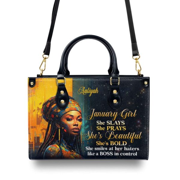 Month Girl - Personalized Purple Leather Handbag Stb176