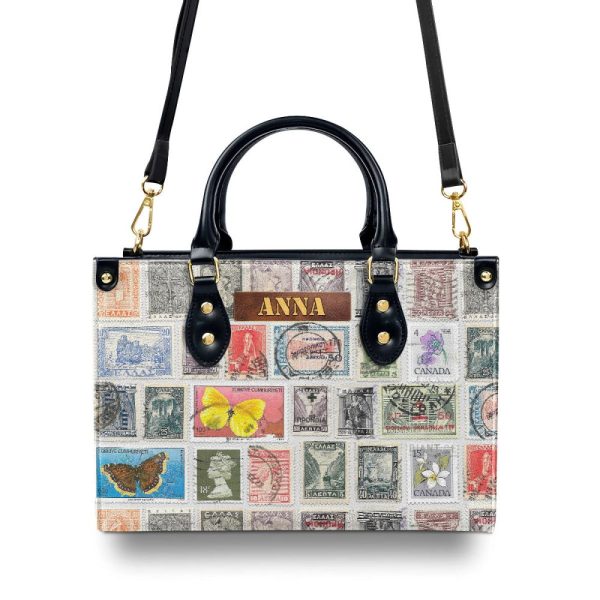 Vintage Postage Stamp - Personalized Leather Hand Bag Sblhbt70
