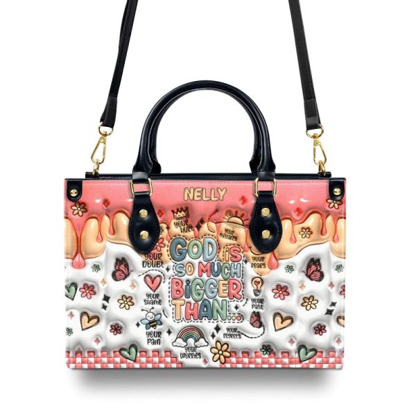 God Is Bigger Than - Personalized Leather Handbag Sbn08