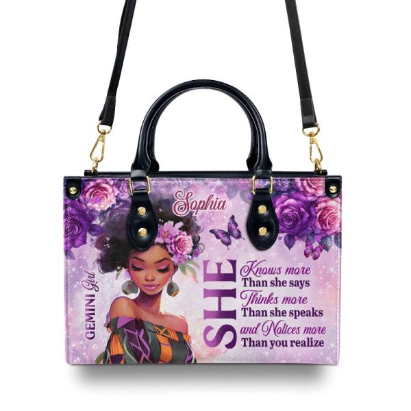 She Knows More Than She Says - Personalized Leather Handbag