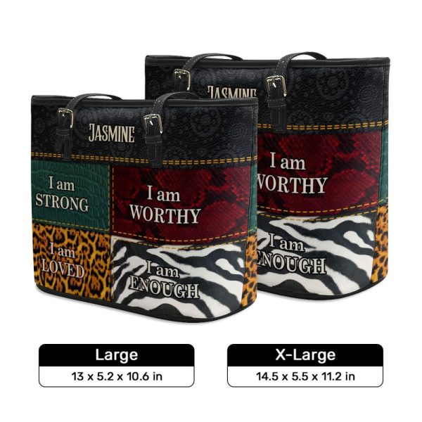 I Am Loved, I Am Enough - Personalized Large Leather Tote Bag