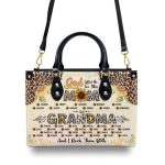 God Gifted Me Two Titles Mom And Grandma And I Rock Them Both - Personalized Leather Handbag Sbt42