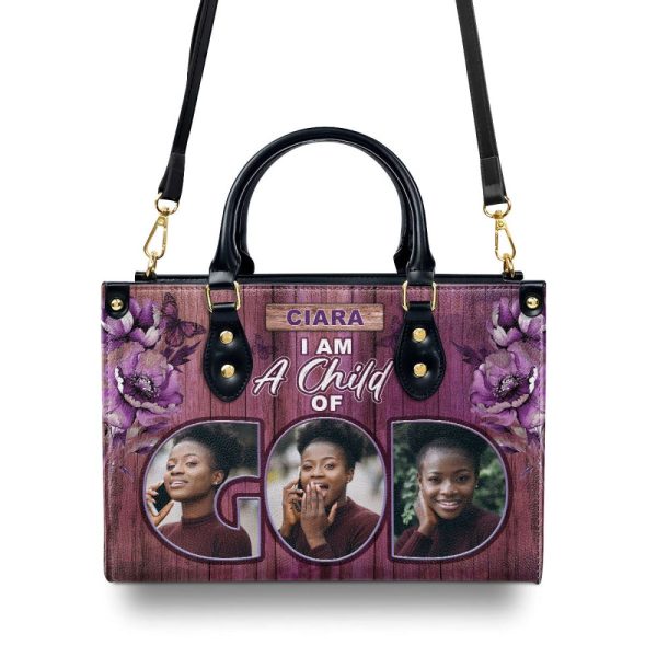 I Am A Child Of God - Personalized Leather Handbag Sblhbt83