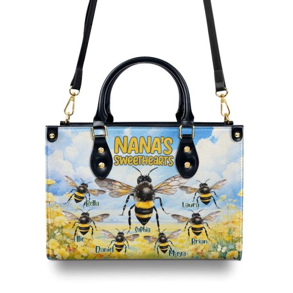 Nana'S Sweethearts - Bees Personalized Leather Handbag Stb114