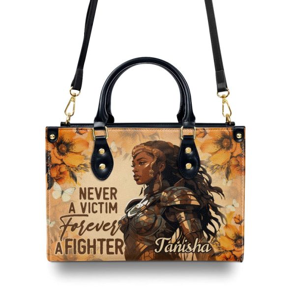 Forever A Fighter - Personalized Leather Hand Bag Stb83