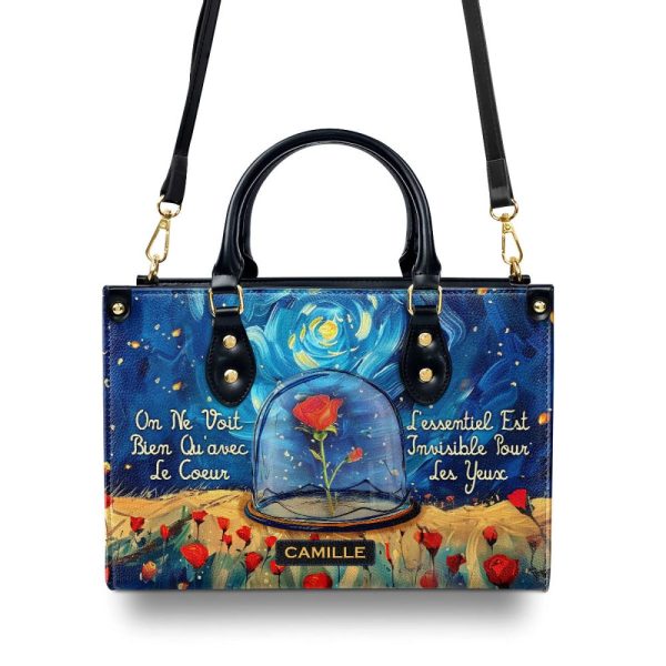 On Ne Voit Bien Qu’Avec Le Coeur - Personalized Leather Hand Bag Sblhbt67