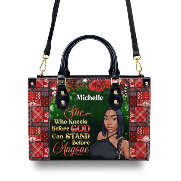 She Who Kneels Before God Can Stand Before Anyone - Personalized Leather Handbag