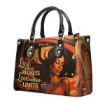 Live Without Regrets - Personalized Purple Leather Handbag Stb62