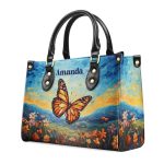 Butterfly In The Starry Night Style - Personalized Leather Handbag Msm07