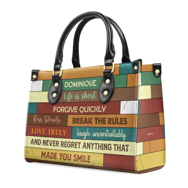 Life Is Short - Personalized Purple Leather Handbag Stb171