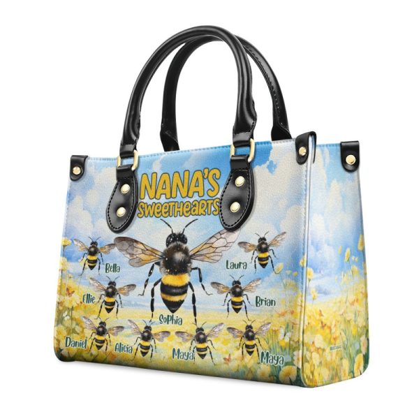 Nana'S Sweethearts - Bees Personalized Leather Handbag Stb114