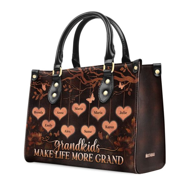 Grandkids Make Life More Grand - Personalized Leather Handbag Mb74