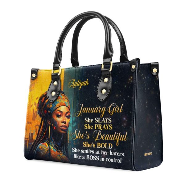 Month Girl - Personalized Purple Leather Handbag Stb176