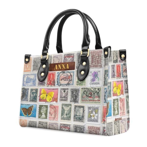 Vintage Postage Stamp - Personalized Leather Hand Bag Sblhbt70
