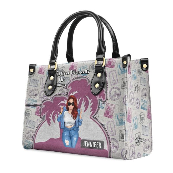 Collect Memories Not Things - Personalized Leather Hand Bag Sblhbt76