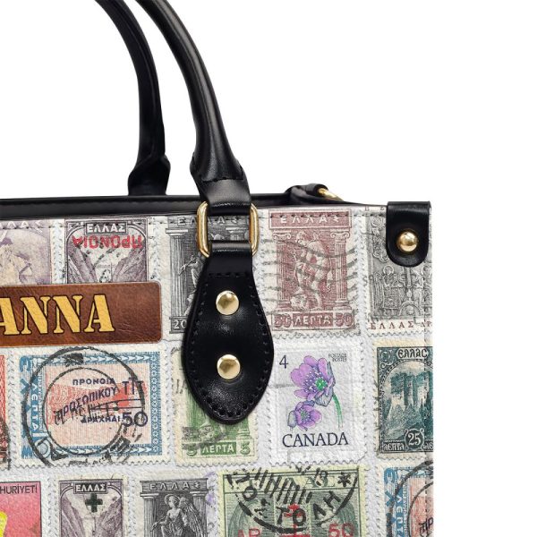 Vintage Postage Stamp - Personalized Leather Hand Bag Sblhbt70
