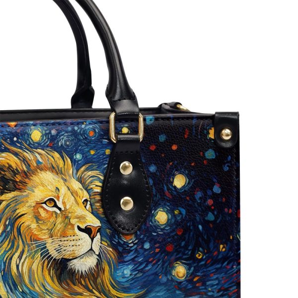 Lion Under The Starry Night - Personalized Leather Handbag Msm22