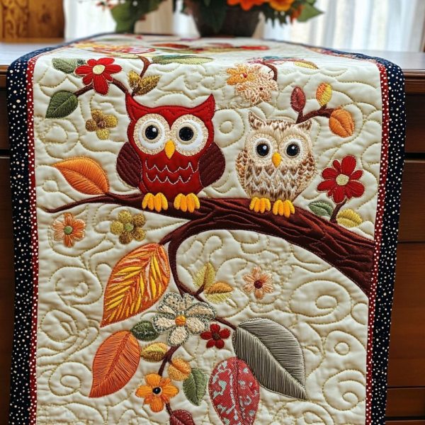 Whimsical Forest Owls Quilted Table Runner