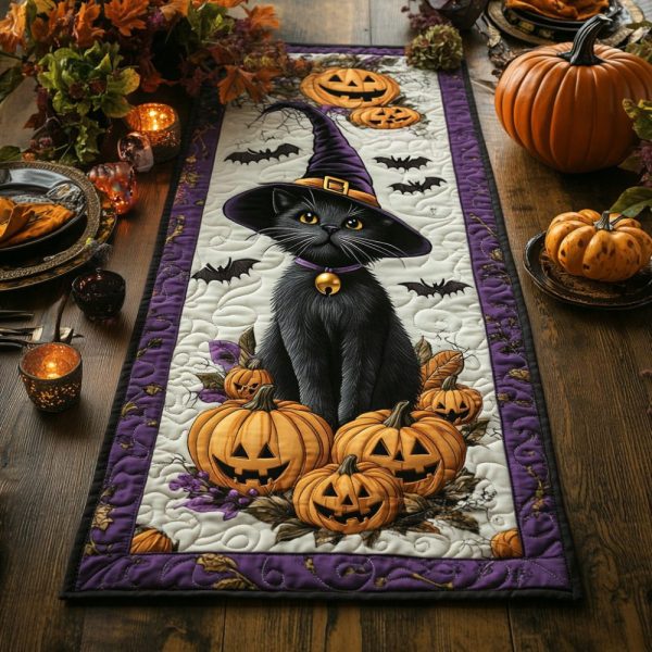 Whimsy Witchery Black Cat Quilted Table Runner
