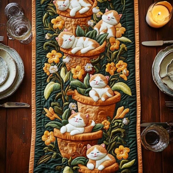 Whisker Pots Quilted Table Runner