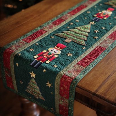 White Noel Quilted Table Runner