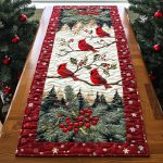 Winter Cardinal Delight Quilted Table Runner