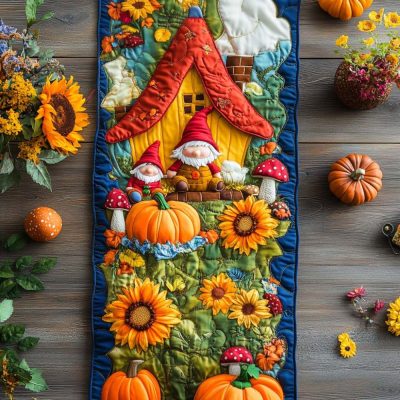 Woodland Gnome Trail Quilted Table Runner