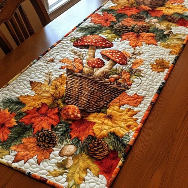 Woodland Mushroom Mingle Quilted Table Runner