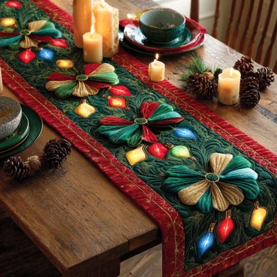 Xmas Lights Quilted Table Runner