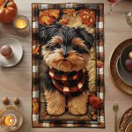 Yorkie Autumn Scarf Quilted Table Runner