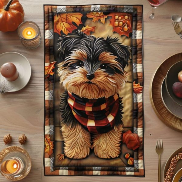 Yorkie Autumn Scarf Quilted Table Runner