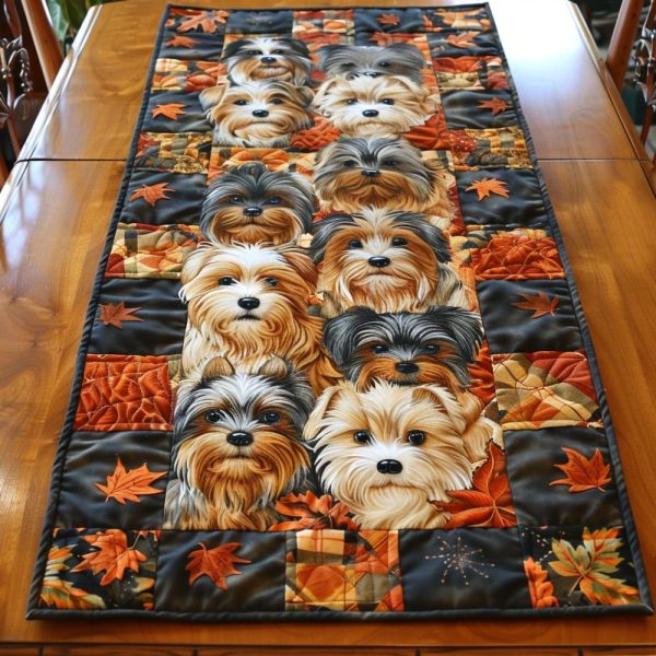 Yorkie Fall Harvest Quilted Table Runner