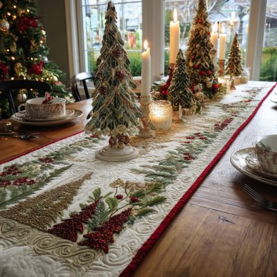 Yuletide Trees Quilted Table Runner