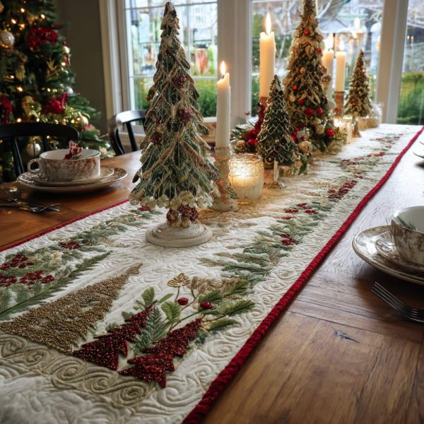 Yuletide Trees Quilted Table Runner