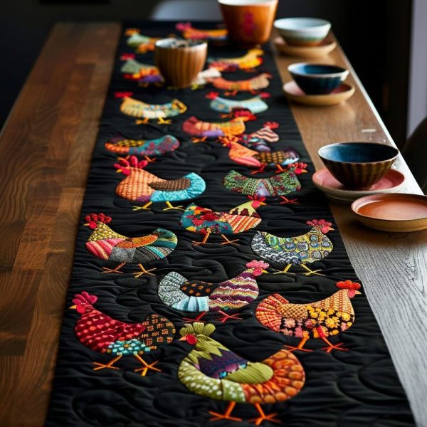 Farmhouse Chickens Quilted Table Runner