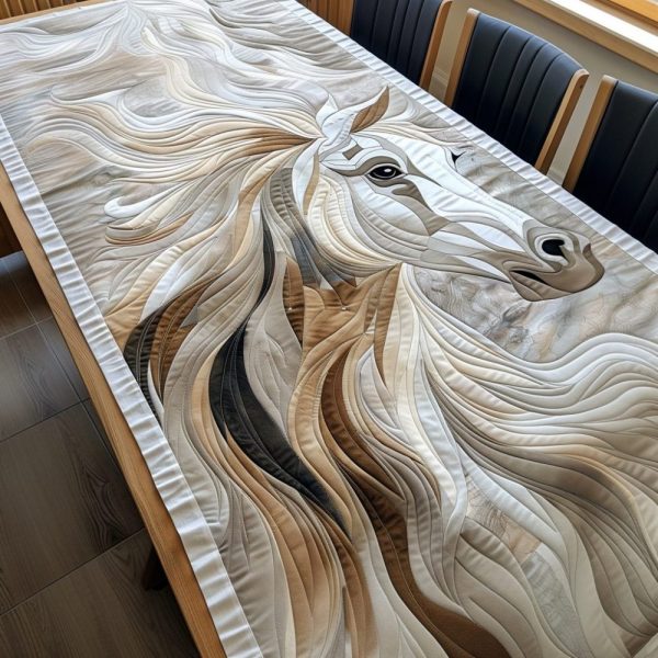 Vibrant White Horse Quilted Table Runner