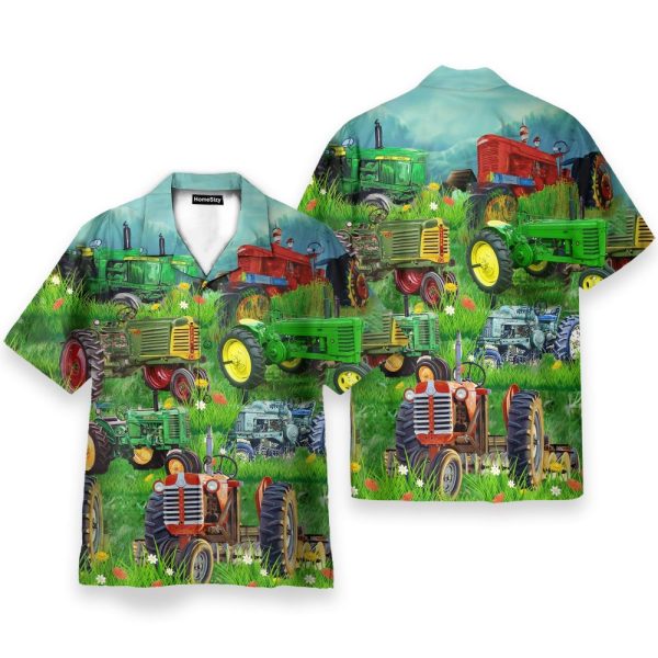 Old Tractor Tropical Green Grass Hawaiian Shirt