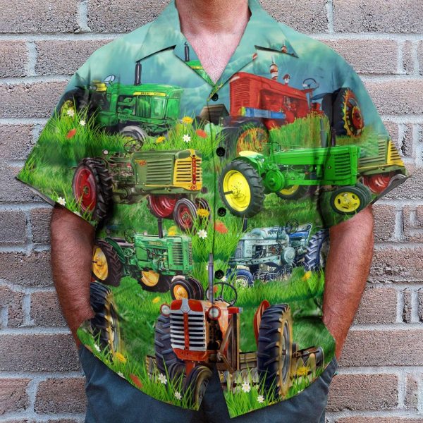 Old Tractor Tropical Green Grass Hawaiian Shirt