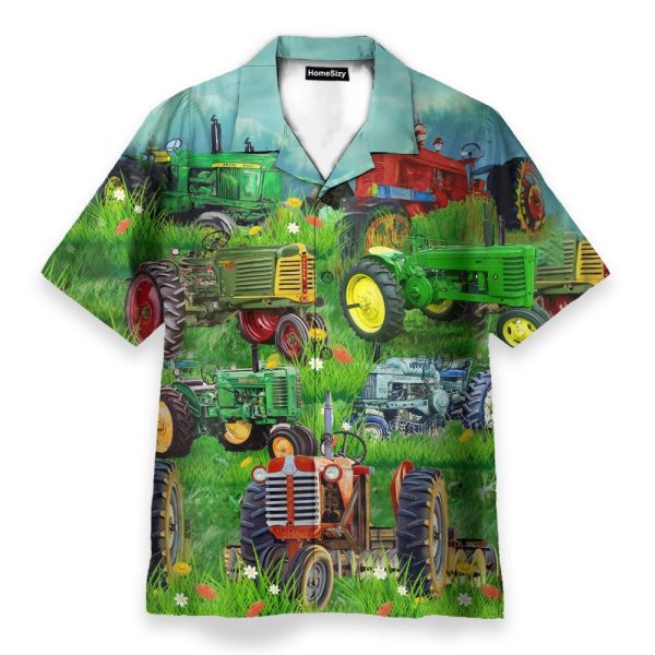 Old Tractor Tropical Green Grass Hawaiian Shirt
