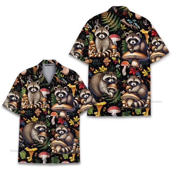 Funny Raccoon & Mushroom Tropical Hawaiian Shirt