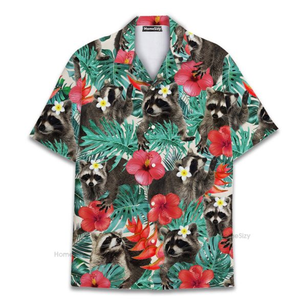 Raccoon Funny Animal Tropical Hawaiian Shirt