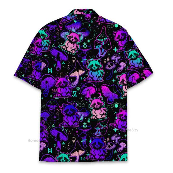 Neon Raccoon & Magic Mushroom Funny Psychedelic Hawaiian Shirt