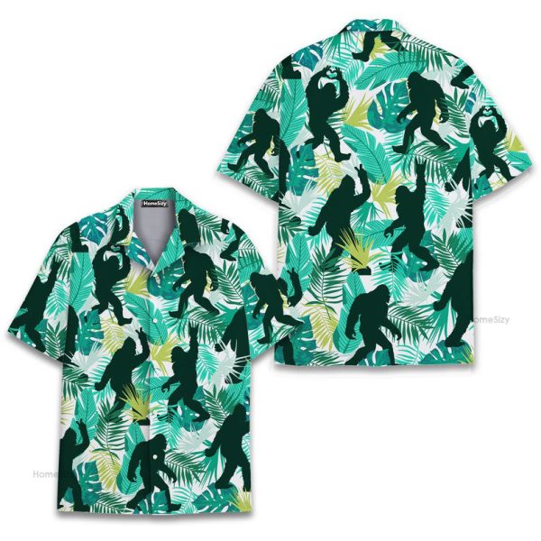 Bigfoot Sasquatch Palm Leaf Tropical Hawaiian Shirt